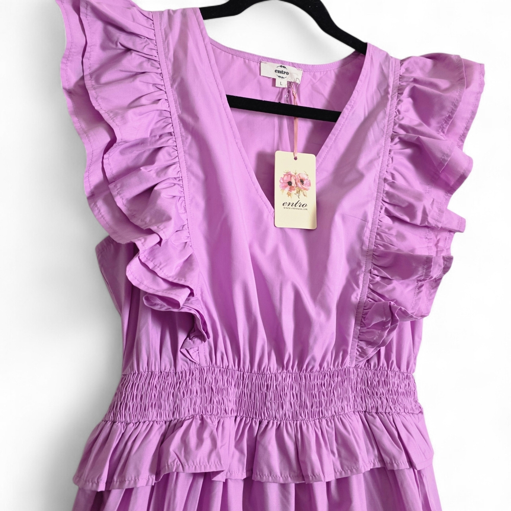 Entro Lavender V-Neck Top with Ruffles - Picture 6 of 11